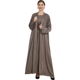 khalat Women Muslim Abaya Dress 2PCS Lightweight Satin Abaya Dress for Women Islamic Dubai Modest Kaftan Prayer Dress Taro