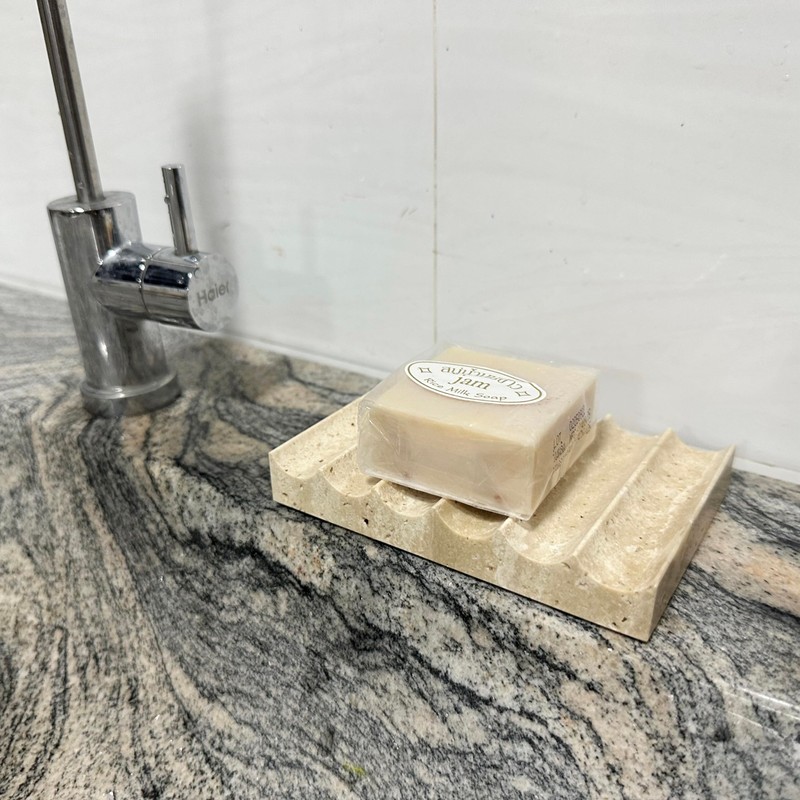 PHINILUX Luxury Travertine Soap Dish Marble Jewelry Ring Tray -
