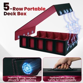 Red Trading Card Storage Box with Handle,5-Row Deck Case for 4000+ Cards,Leather TCG Organizer with Commander Display Window for MTG, Poker,Yugioh, and Sports Cards Gifts for Graduation and Birthday