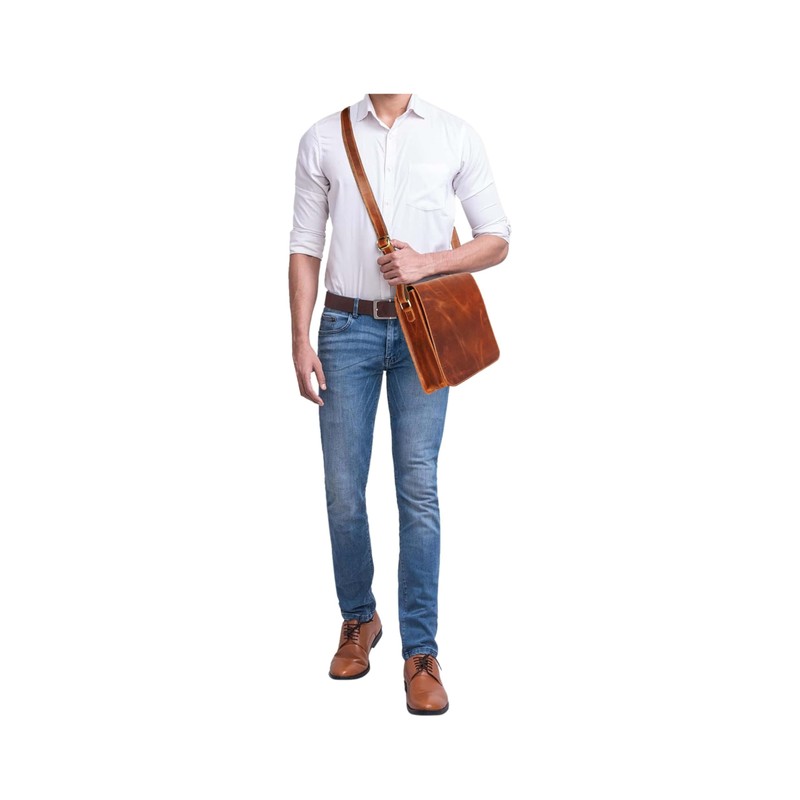 15" leather messenger bag laptop case office briefcase men computer