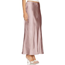 Skrtimory Womens Satin Silk Maxi Skirts Drawstring Flared Casual A-Line Long Skirt for Women Pink