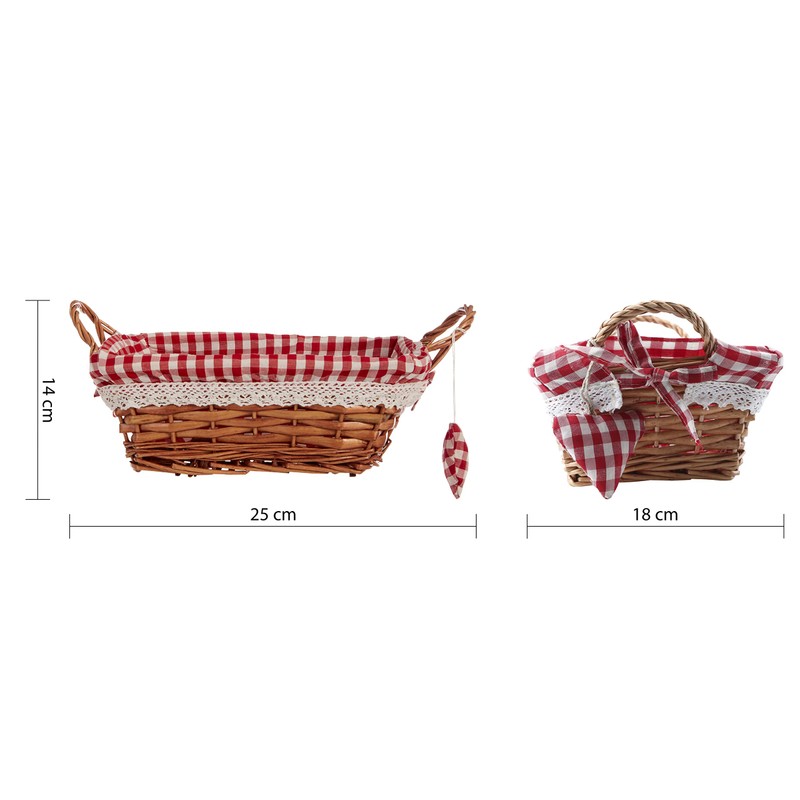 Premier Housewares Rectangle Willow Basket with Gingham Lining - Red