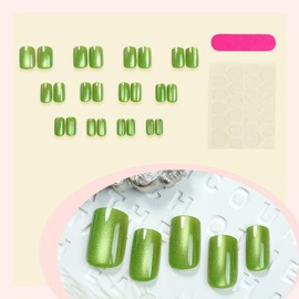 Short Glitter Press On Nails Square Fake Nails Press Ons Green Glitter Glue On Nails Glossy Full Cover Acrylic False Nails Reusable Nude Stick On Nails For Women Nails Supplies
