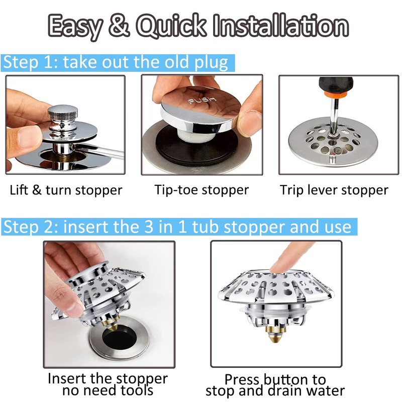 AzWzz Universal Tub Stopper Bathtub Drain Plug, Pop Up Tub