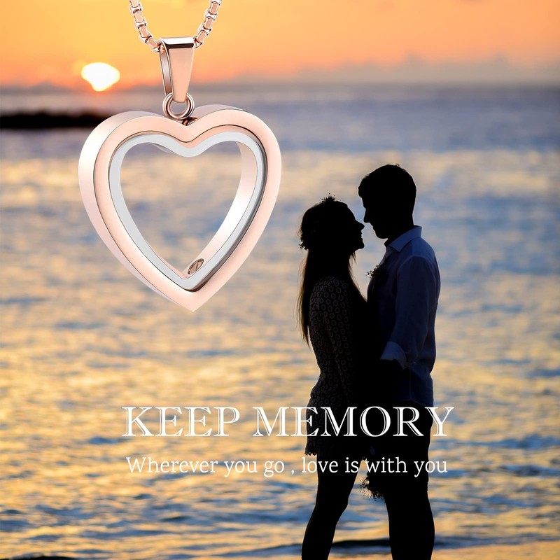 Glass Cremation Jewelry Necklace for Ashes Heart Memorial Lockets for