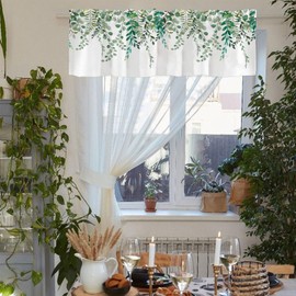 NICENEEDED Green Eucalyptus Curtain Valance for Windows, Berry Branch Plant Curtains Valances, Short Curtain Panels Rod Pocket Window Treatment for Kitchen Living Room Bedroom Bathroom Decor