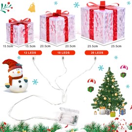 JONRRYIN LED Christmas Gift Box, Set of 3 LED Decorative Gift Box with Remote Control, Timer, 8 Flash Modes and Bows, Gift Box for Christmas Decoration, Party and Birthday (Set of 3)