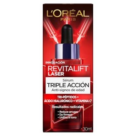 L'Oreal Paris Revitalift Laser Sérum Rostro Triple Acción Anti-Edad,Corrige Arrugas, Da Firmeza, Luminosidad y Unifica el Tono, Con Tecnología Tri-Péptidos y Vitamina C, 30ml.