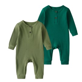 Tearfuty Newborn Baby Boy Girl Rompers Cotton One Piece Jumpsuit Long Sleeve Rompers（2 Pack）