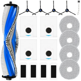 KTNAid 18 St??ck Zubeh?r f??r Ecovacs Deebot T30S Combo / T30S Combo Complete Saugroboter, 1 Hauptb??rste 4 Staubbeutel 4 Wischt??cher 4 Filter 4 Seitenb??rsten 1 Reinigungsb??rste