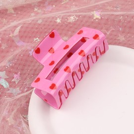 Valentine's Day Heart Hair Clips Large Rectangle Hair Claw Clip Pink Acrylic Hair Jaw Clip Strong Hold Nonslip Hair Clips Valentines Hair Claws for Thin Thick Hair Xmas Hair Claw Clip for Women