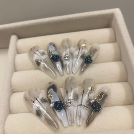 Jieadjie Uñas Postizas (100% Hechas A Mano), Almendras, Forma De Gota, Diseño De Uñas Pintado A Mano Por Un Técnico De Uñas, Versión Diaria (Camelia Pintada A Mano, Pe Camelia Pintada A Mano Pequeñ
