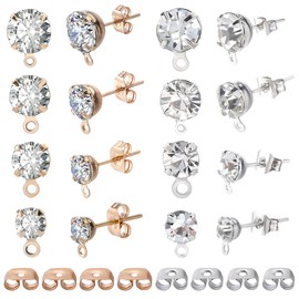 SOFPLATE 1 Box of 160 Pieces 4 mm 5 mm 6 mm 8 mm Rhinestone Stud Earrings with Loop and 160 Pieces Brass Butterfly Stud Earrings Made of Alloy Stud Earrings Fittings for Jewellery Making DIY Earrings
