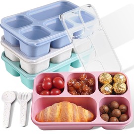 ENESNES Snack Bento Box Reusable - 4 Pack Divided Snack Containers, 5-Compartments Snackle Box for School Work Travel, Microwave Dishwasher Safe