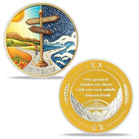 deDecoml Sobriety Recovery Challenge Coin with Motivational Quote (10 Years)
