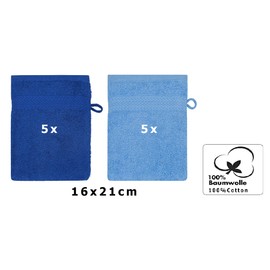 Betz Pack of 10 Wash Glove Mitts PREMIUM 100% Cotton 16x21 cm (royal blue & light blue)