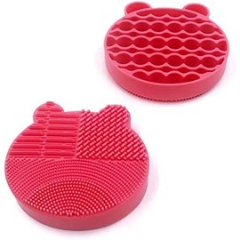 2 in 1 Silicone Makeup Brush Cleaning Pad and Brush Drying Storage Stand Holder - Portable for Travel Brush Accessories (PINKY)