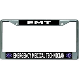 EMT Emergency Medical Technician Chrome License Plate Frame