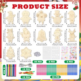 SRIZIAN 12Pcs Christmas Wind Chimes Craft for Kids, Make Your Own Christmas Wind Chimes DIY Wooden Crafts to Paint for Art Activities Christmas Tree Hanging Ornaments Christmas Decoration