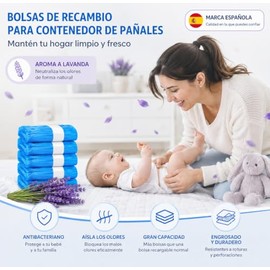 Diaper Cubes 16 Units EVOH Material and Lavender Scent, Refills for Diaper Bins | Diaper Bags Material EVOH High Resistance 4.5 m | Universal Compatible