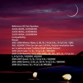 31935-8E006 Automatic Transmission Input Output Vehicle Speed Sensor for 2002-2006 Nissan Altima 2000-2006 Maxima 2000-2001 Infiniti I30 2002-2004 Infiniti I35 Replace 319358E006 31935-8E002