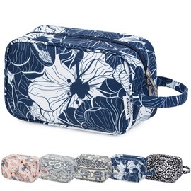 Travel Toiletry Wash Bag for Women Traveling Dopp Kit Makeup Bag Organizer for Toiletries Accessories Cosmetics (Blue Lotus)