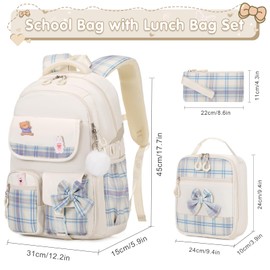 ACESAK Girls Backpack - 3PCS Backpack for Girls Cute School Backpacks for Girls Kindergarten Elementary Preschool Middle Kids School Bags with Lunch Box Pencil Case Set (Beige)