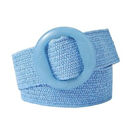 Jdlsppl - Cinturón trenzado elástico para mujer, con hebilla de ratán, sin agujeros, estilo bohemio, para verano, de rafia, Sky Blue 307, EXCH-G