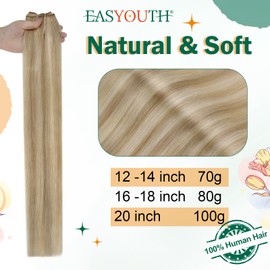 Easyouth Wire Hair Extensions Human Hair Wire Extensions Human Hair Secret Fish Line Hair Extensions Honey Blonde mixed Bleach Blonde Layered Hair Extensions Hair Wire Extensions 14 inch 70g