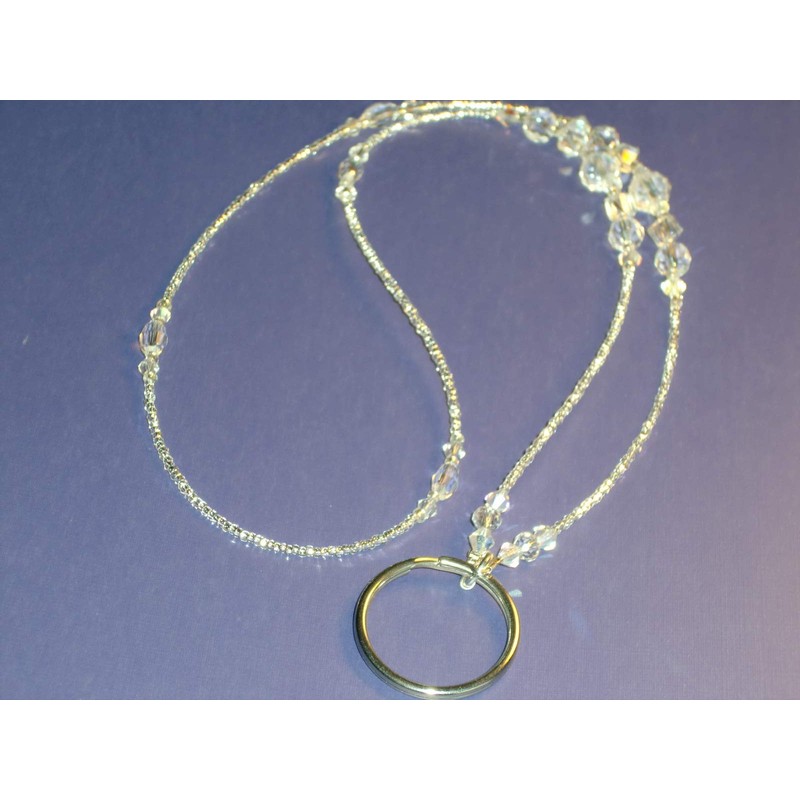 Eyeglass Chain Clear Crystal Faceted with RING "Mary" Glass 28