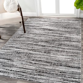 JONATHAN Y SOR200C-8 Loom Modern Strie' Indoor Area Rug, Solid & Striped, Transitional, Traditional, Bedroom, Kitchen, Living Room, Easy-Cleaning, Non-Shedding, 8 X 10, Black/Gray