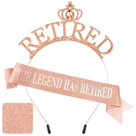 Exacoo Retirement Gift for Woman Rose Gold Retirement Sash And Cown Headband Retirement Party Decorations The Legend Has Retired Sash Elegant Cute Rhinestone Headband