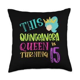 Mis Anos Quince Dee-Signs Lynton Latt 15th Birthday 80's 90's Party Quinceanera Mis Anos Quince Throw Pillow, 18x18, Multicolor