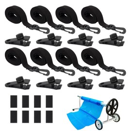 KCGANI 24 Pcs Pool Solar Cover Reel Attachment Kit, Pool Reel Straps Kit Pool Solar Cover Straps and Clips, Solar Blanket Straps Kit Including 8 Straps with Hooks, 8 Clips and 8 Touch Fastener