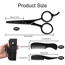 5 Inch Men's Beard Scissors Set Made of Hand-Forged German Steel with Sharp Blades - Includes Beard Comb and Carry Bag | Precise Trimming of Beards / Moustaches / Eyebrows (Black)