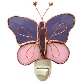 Gift Essentials Purple & Pink Butterfly Plug in Night Light, Stained Glass Nightlight with On/Off Switch, Comes with One 4 Watt Replaceable Incandescent Night Light Bulb