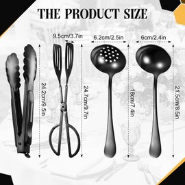 19 Pieces Serving Flatware Set Including Stainless Steel Spatulas, Forks, Spoons, Perforated Spoons, Soup Spoons, Skimmers Spoon, Buffet Tongs, Heavy Duty Black Serving Tongs for Home Buffet(Black)