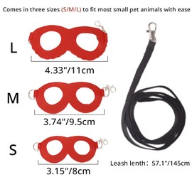 MANON ROSA Sugar Gliders Harness Leash Set - 3 Pcs Training Walking Gear Small Animal Adjustable Traction Ropes Vest for Squirrels Hamsters Rats Gerbils Reptiles Bearded Dragon Lizards Red