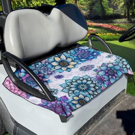 ZIATUBLES Bohemian Flower Purple Pattern Universal Fit Golf Cart Seat Cover for Most 2 Passenger Club Car Breathable Fabric Golf Cart Seat Towel Protector Soft Seat Cover