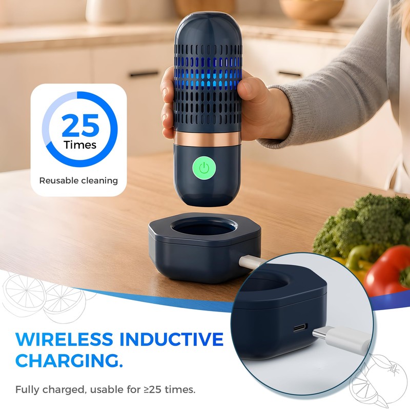 Portable Fruit Washer & Vegetable Cleaner, Wireless Produce Cleaner Blue