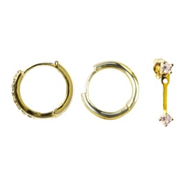 Set of 3 Single Earrings 14K Gold-Plated 925 Silver Stud Earrings for Women 18-25 Years Ideal for Private Balls Parties Birthday Parties as a Gift in Elegant Box Earrings Earrings Hoop Earrings, Cubic