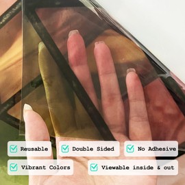 ChicSkin Hand Drawn Faux 3D Visual See Through Stained Glass Window Film, Watercolor Semi-Transparent Geometric Window Film Cling Vintage Home Decor, Boho Sunset Window Clings 16.9"X118.1"