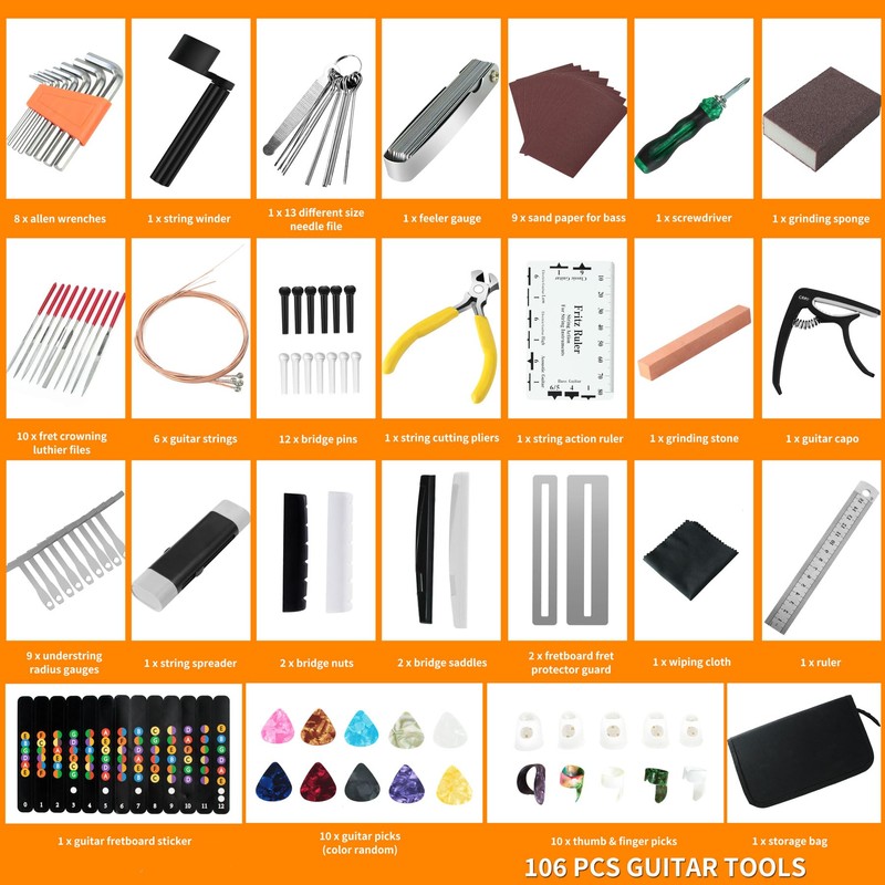 106Pcs Guitar Tool Kit, Guitar Accessories Guitar Maintenance Kit, Guitar