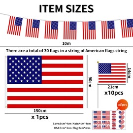 American Flags 5ft*3ft,Decorations Celebrating The 4th of July, Handheld American Flags,Patriotic Events Independence Day Decoration Sports Bars - 33 Feet (10m) 30Flags