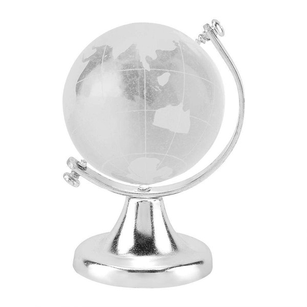 Crystal Ball Round Globe World Map Crystal Glass Ball Home Office Decoration Gift (Silver)