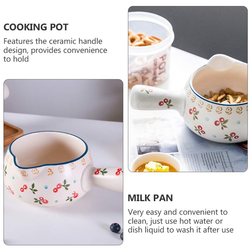 Angoily 1pc Strawberry Milk Pan Ceramic Cooking Pot Milk Boiling