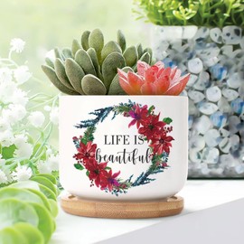 DecStic Ceramic Planters Bible Verse Planters for Indoor Plants with Drainage Holes and Saucers Pot for Home Office Desk Garden