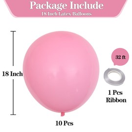 KALOR 18 Inch Pink Balloons, 10 Pcs Matte Latex Balloons Big Round Balloons for Wedding, Baby Shower, Birthday Party and Event Decoration