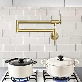FGKQ Pot Filler Faucet Brushed Gold Commercial Wall Mount Kitchen Faucet Pot Filler for Stove Double Joint Swivel Folding Kitchen Faucet