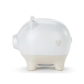 DEMDACO 5004820129 Squealy Good Saver Classic White and Tan 4 x 3.5 Inch Stoneware Savings Money Coin Bank Piggy